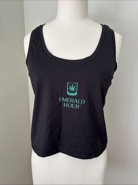 Team Ltd Emerald Hour Branded Black Cropped Racerback Tank Top Large